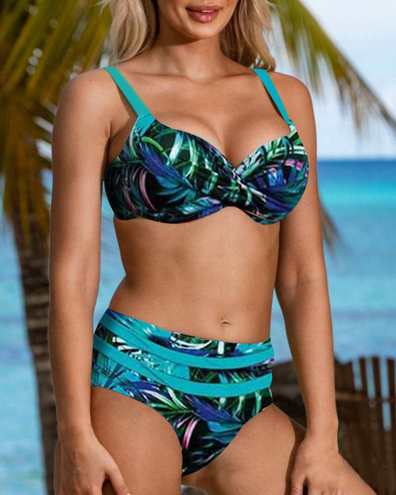 Lizzie - Bikini met hoge taille en bladprint
